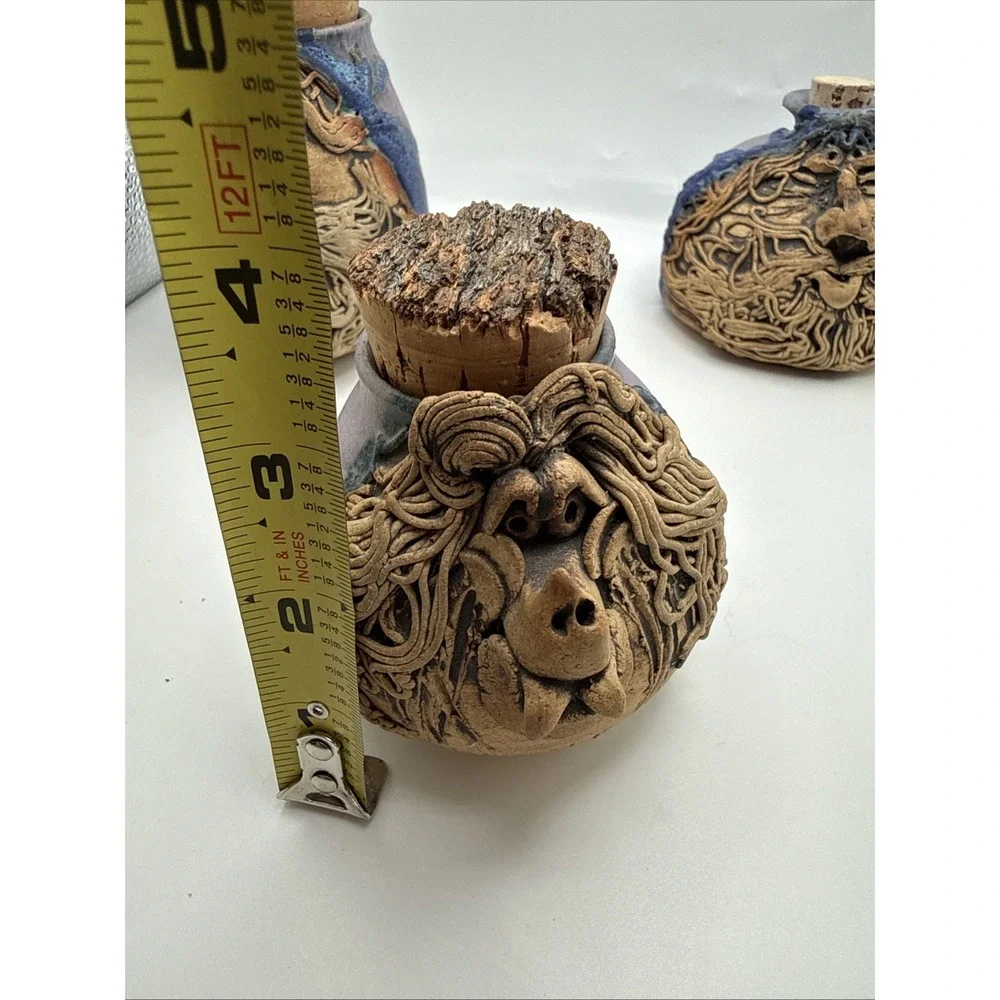 Set Of 3 Fantasy Character Face Jars Patty De Benedet Signed Whimsical Pottery